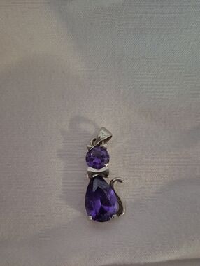 Purple Cat Pendant Silver Tone Necklace Charm